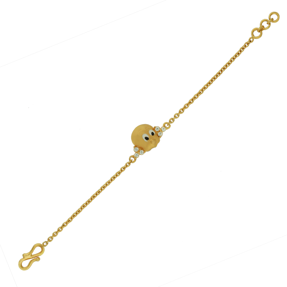 Heart Motif Pearl Baby Bracelet 14K Yellow Gold 5-Inch