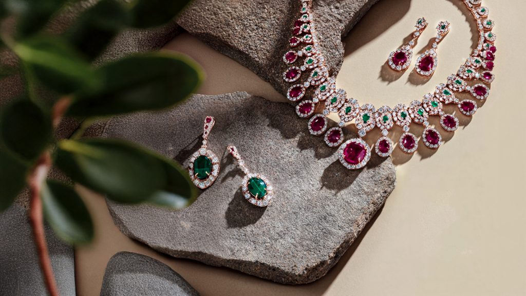 Bhima Jewellery’s Diamond Sets adorned with Rubies & Emeralds