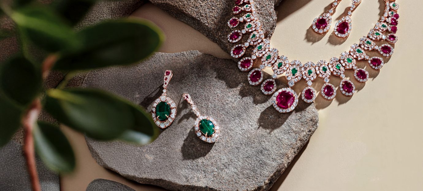 Bhima Jewellery’s Diamond Sets adorned with Rubies & Emeralds
