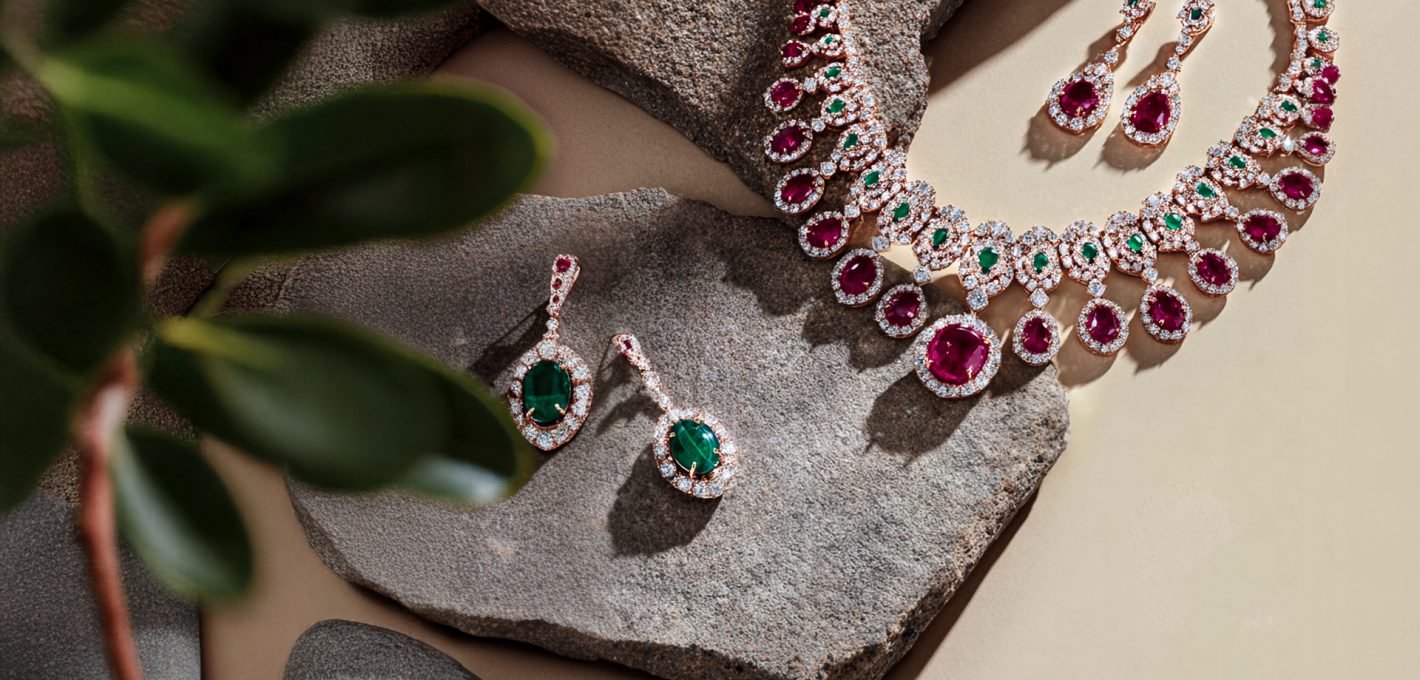 diamond ornaments with rubies and emeralds