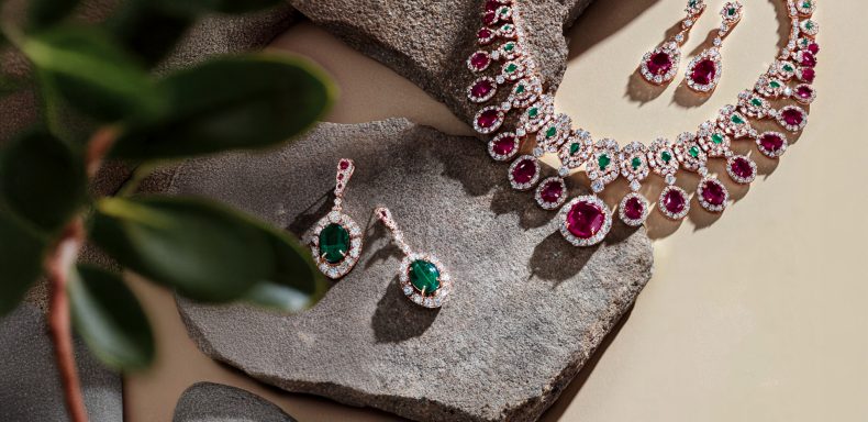 diamond ornaments with rubies and emeralds